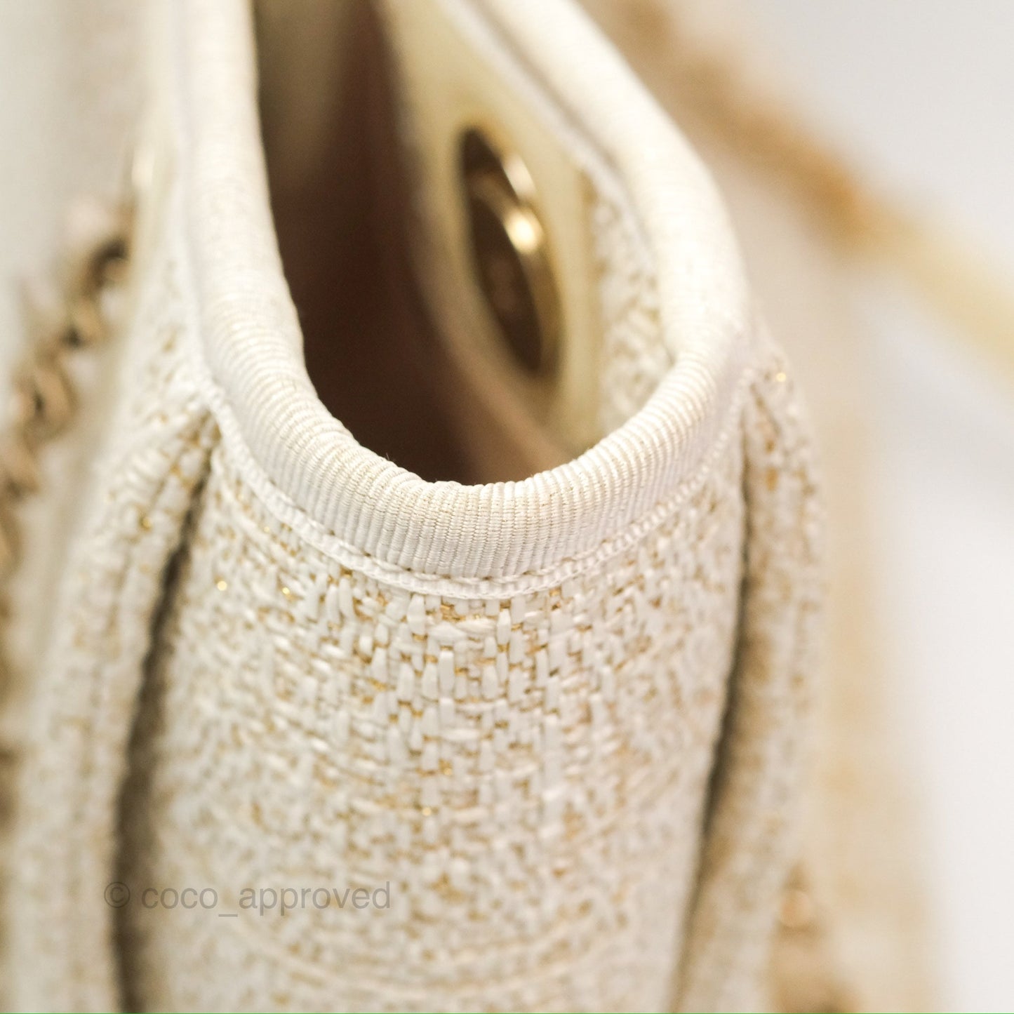 Chanel Mini Deauville Tote Ivory Lurex Boucle Gold Hardware