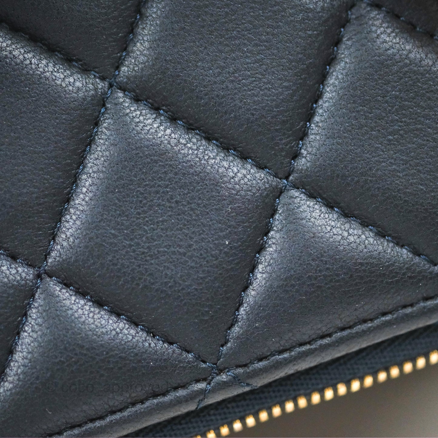 Chanel Vanity Rectangular Top Handle Iridescent Navy Lambskin Gold Hardware