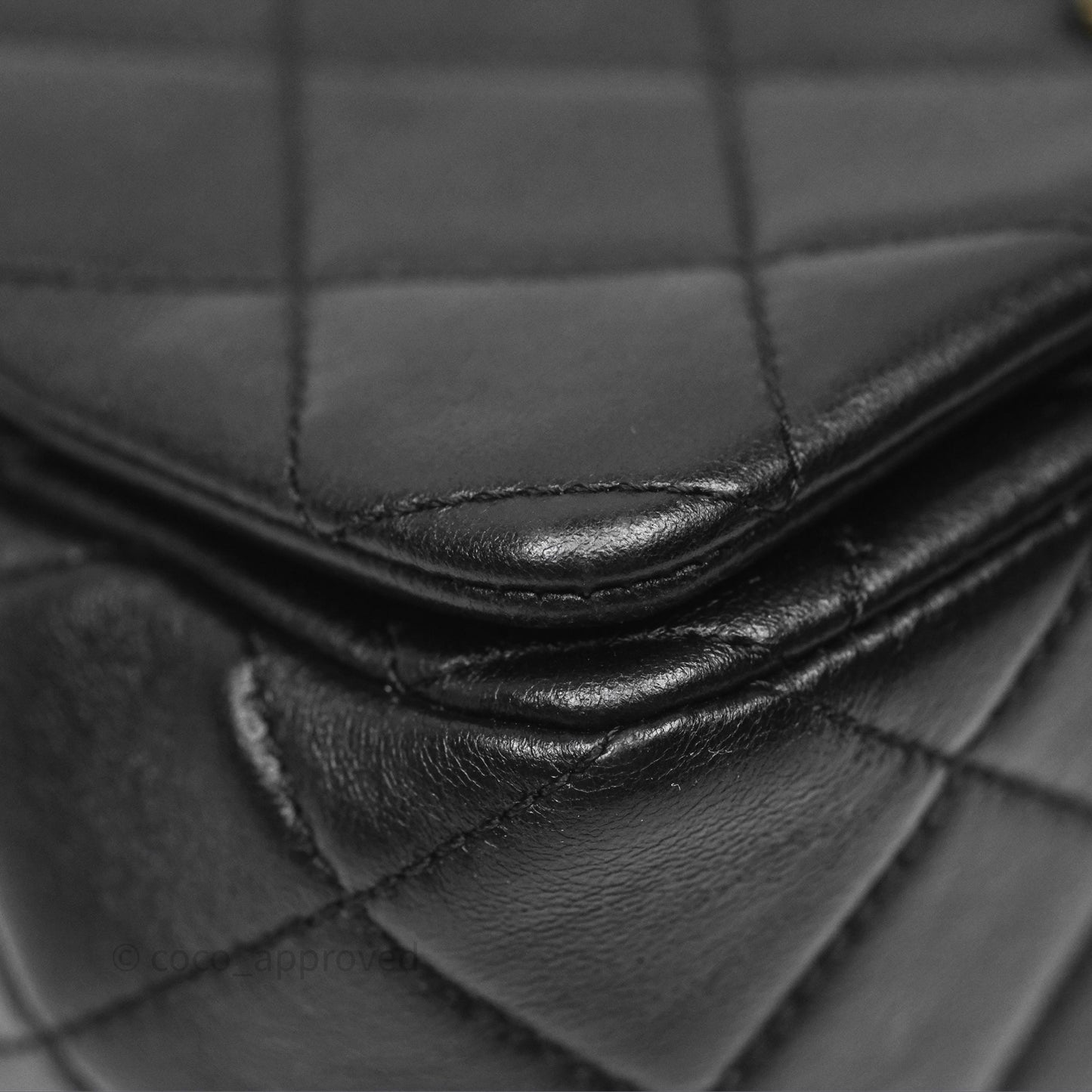 Chanel Flap Bag Black Lambskin Aged Gold Hardware 24P