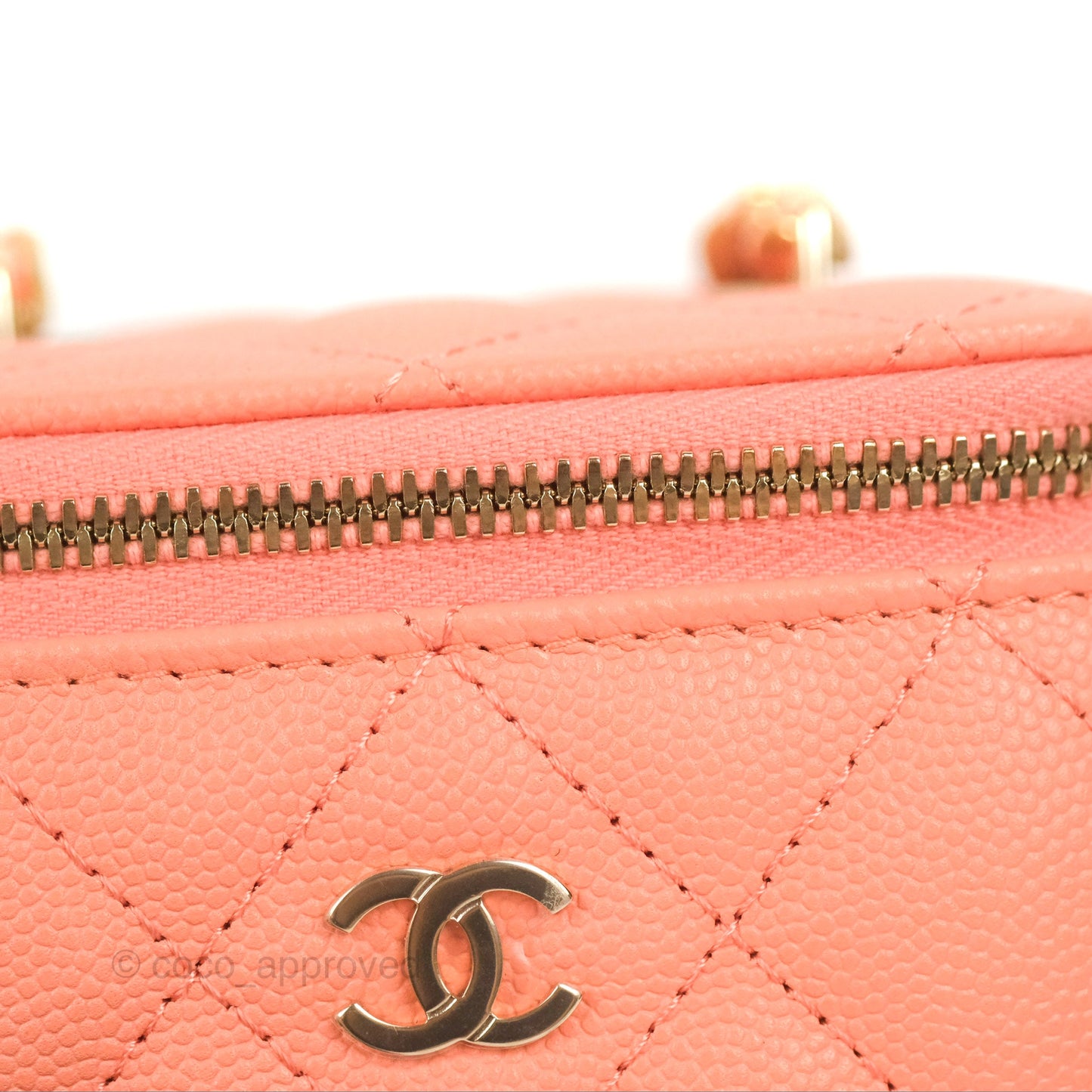 Chanel Mini Vanity With Chain Coral Pink Caviar Gold Hardware