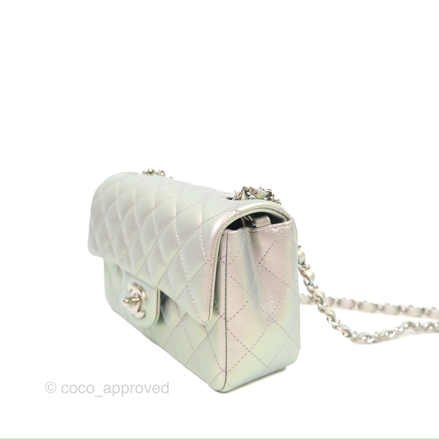 Chanel Quilted Mini Rectangular Iridescent Lilac Calfskin Silver Hardware