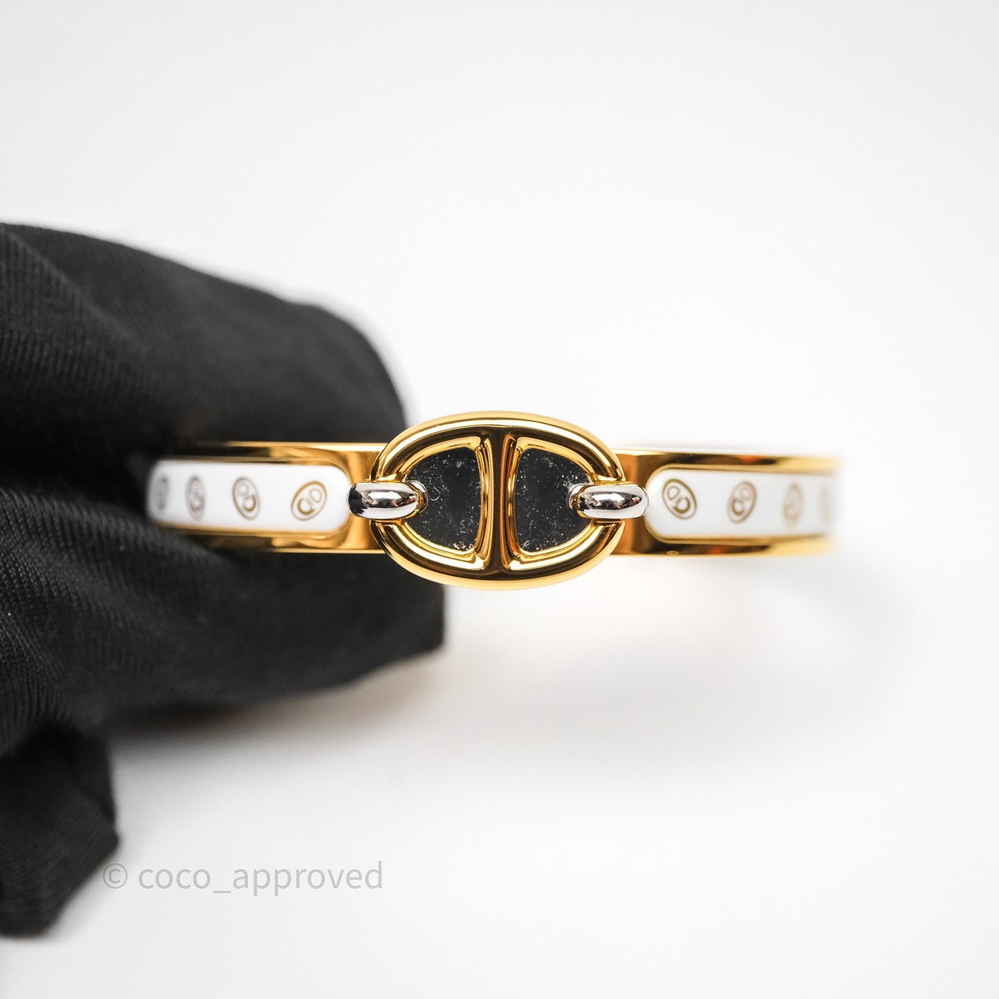 Hermes Mini Clic Chaîne d'Ancre Maillon Bracelet Orfèvre Jaune Or / Blanc