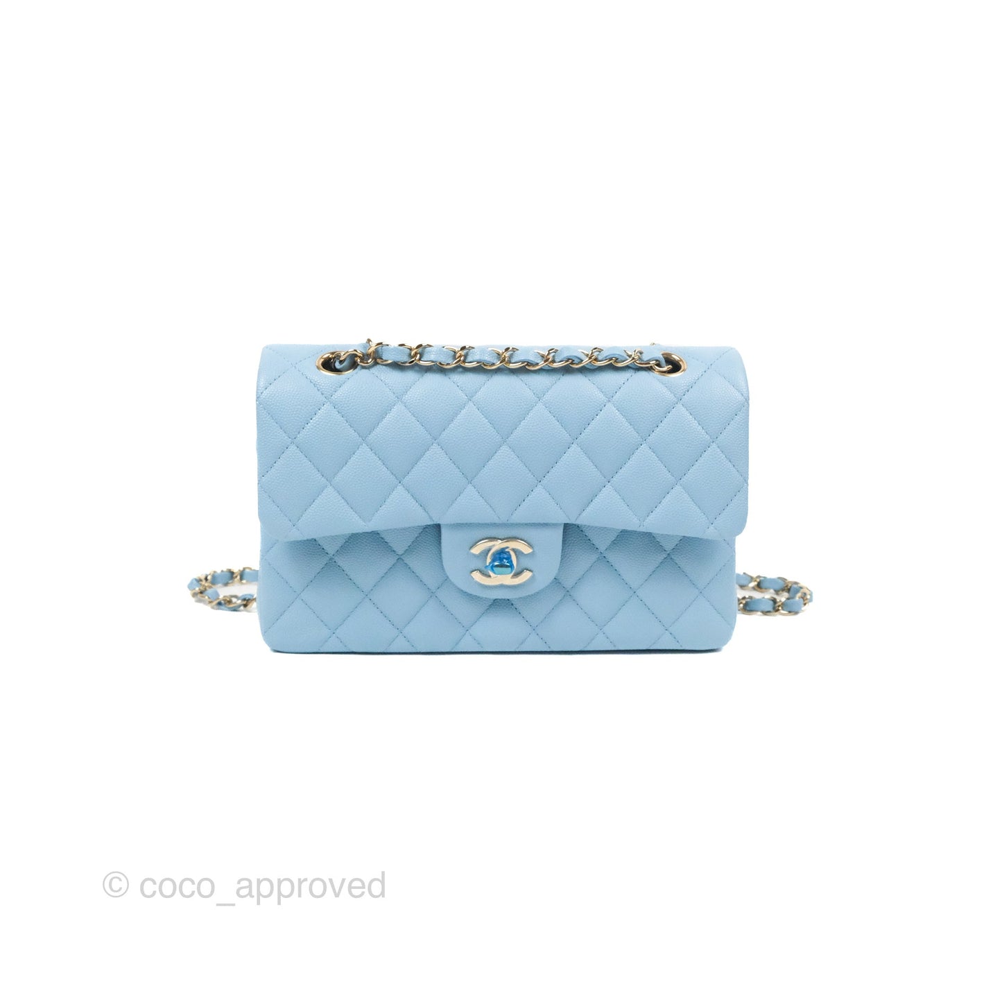 Chanel Small Classic Quilted Flap Blue Caviar Gold Hardware 22S