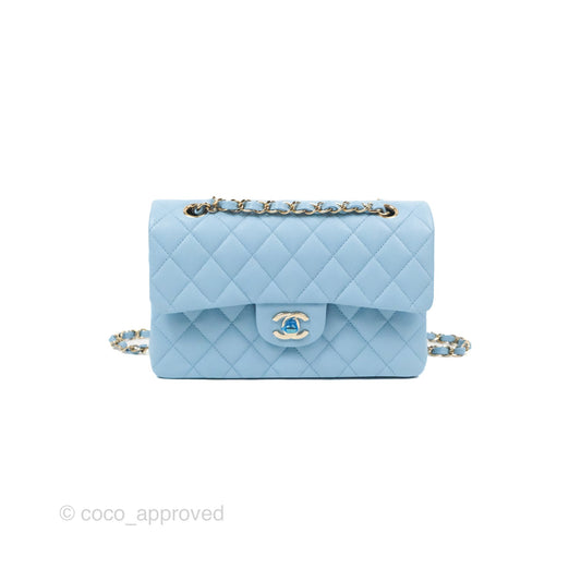 Chanel Small Classic Quilted Flap Blue Caviar Gold Hardware 22S