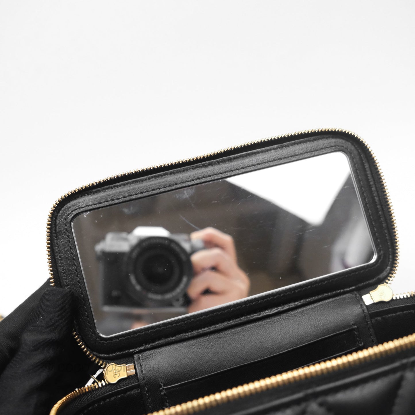 Chanel Vanity with COCO Heart Chain Black Lambskin Aged Gold Hardware