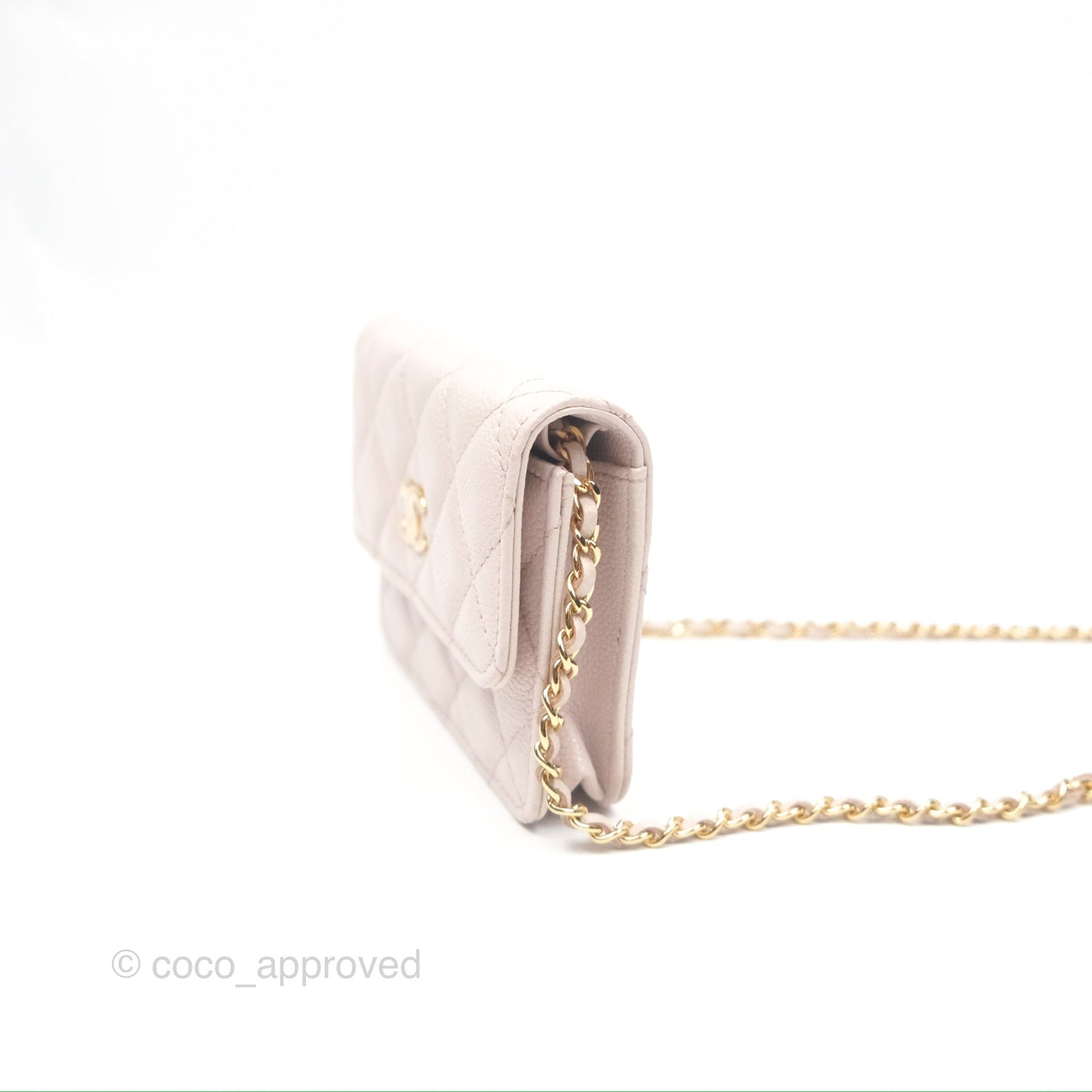 Chanel Miss Coco Clutch With Chain Quilted Lilac Pink Caviar Gold Hardware