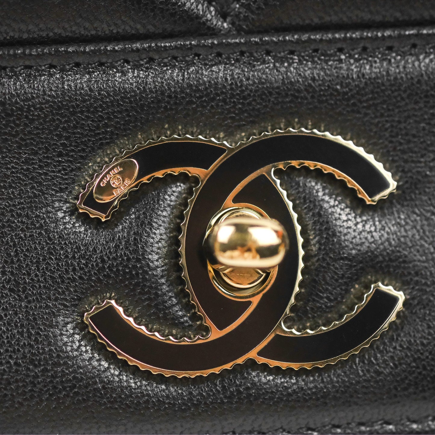 Chanel Chevron Mademoiselle Flap Bag Black Sheepskin Gold Hardware