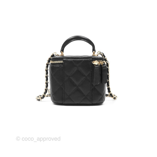 Chanel Mini Top Handle Vanity With Chain Black Lambskin Gold Hardware