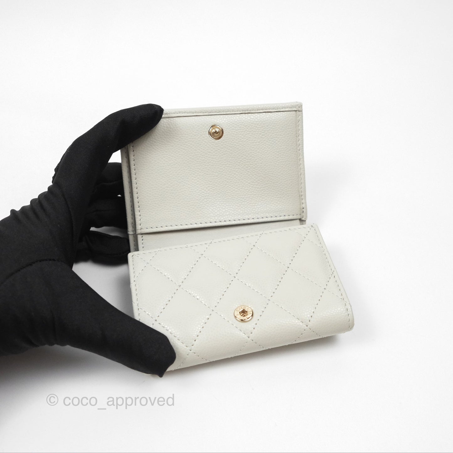 Chanel Quilted Classic Short Wallet Light Grey Caviar Gold Hardware