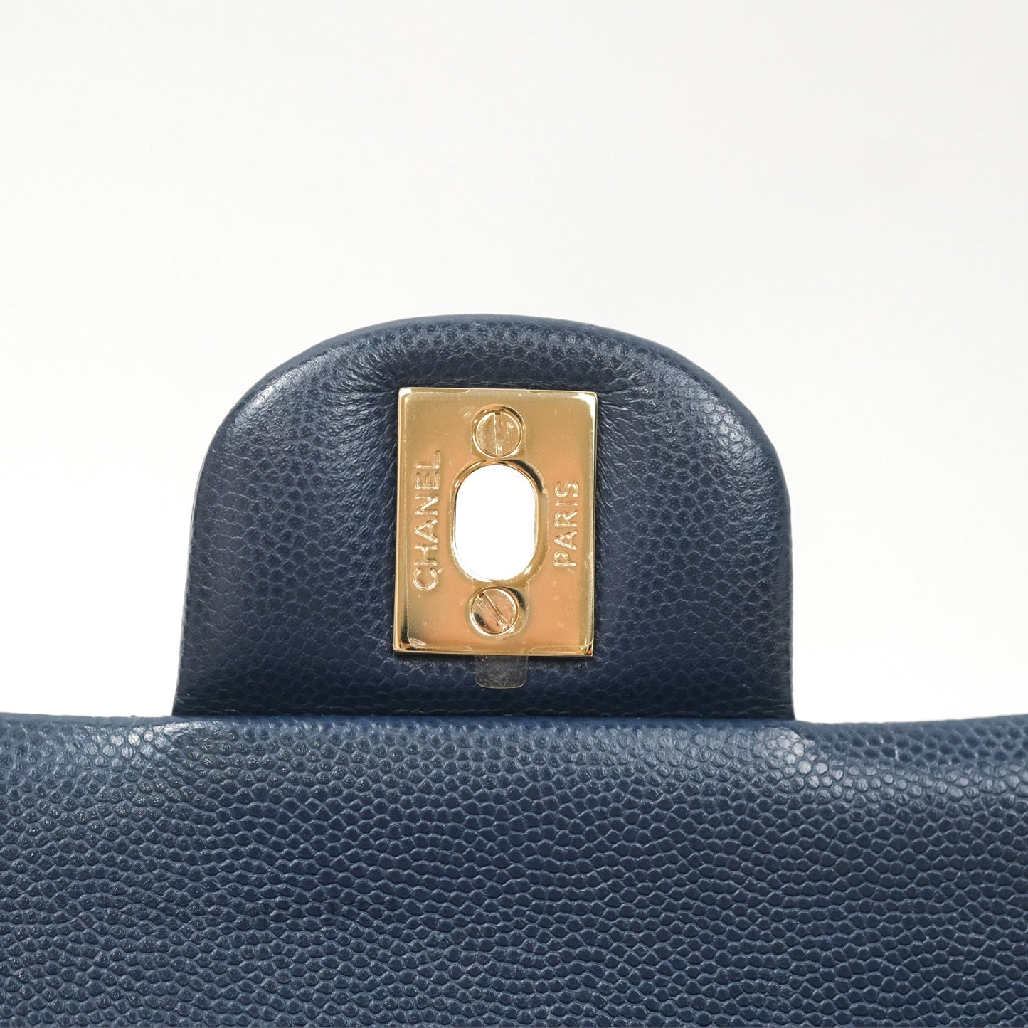 Chanel M/L Medium Classic Flap Quilted Navy Caviar Gold Hardware
