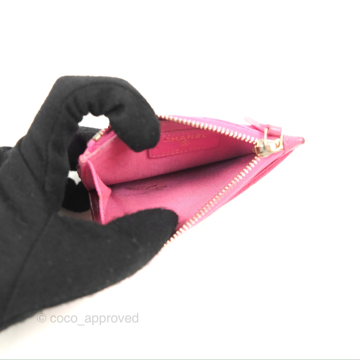 Chanel Quilted CC Zipped Card Holder Dark Pink Caviar Gold Hardware