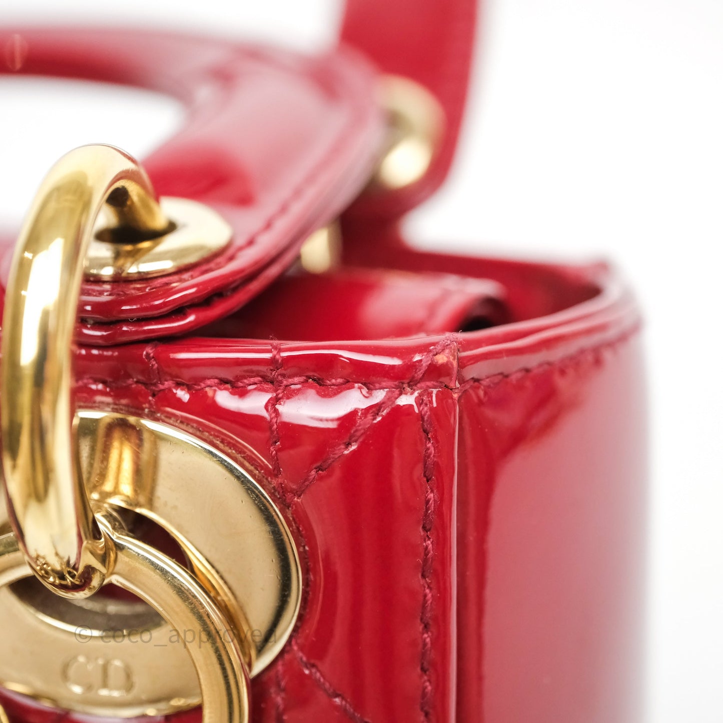 Christian Dior Mini Lady Dior Red Patent Cannage Gold Hardware