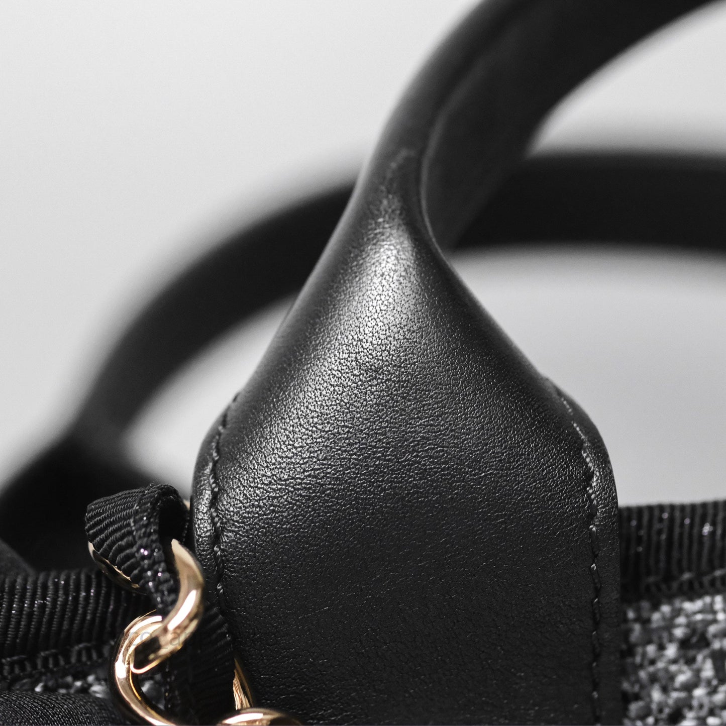 Chanel Large Deauville Glitter Black Grey Raffia Gold Hardware