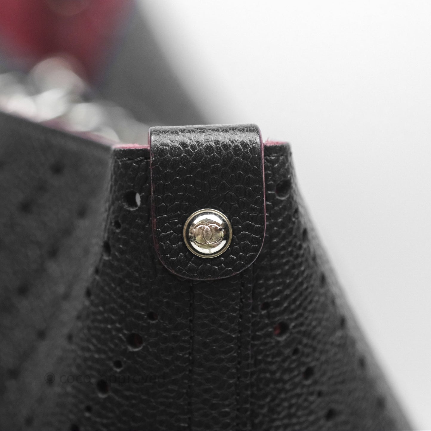 Chanel Large Shopping Tote Black Perforated Caviar Silver Hardware