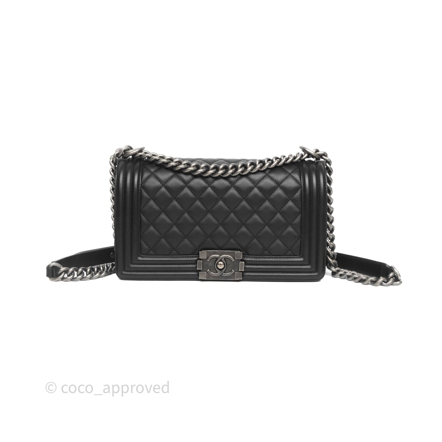 Chanel Quilted Medium Boy Black Calfskin Ruthenium Hardware