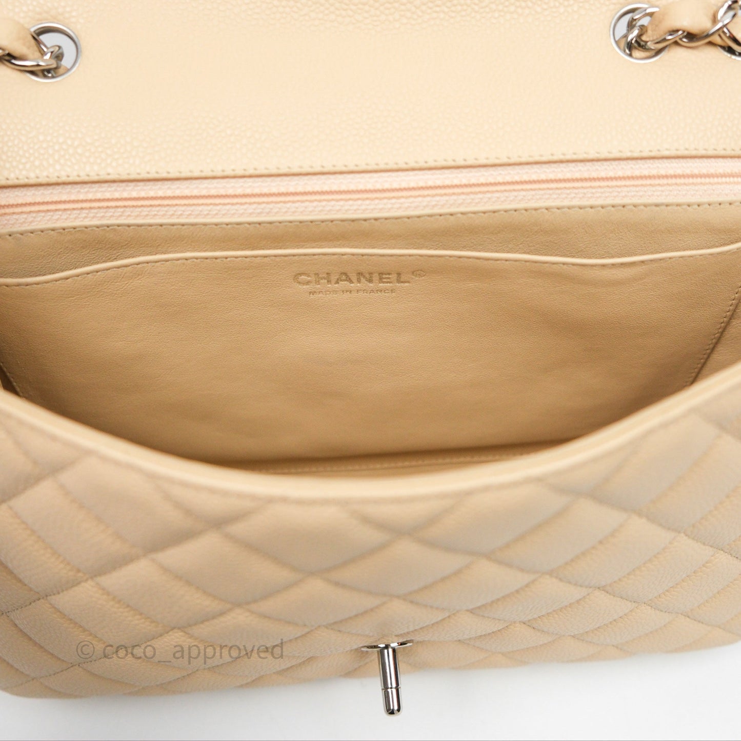Chanel Jumbo Single Flap Beige Caviar Silver Hardware