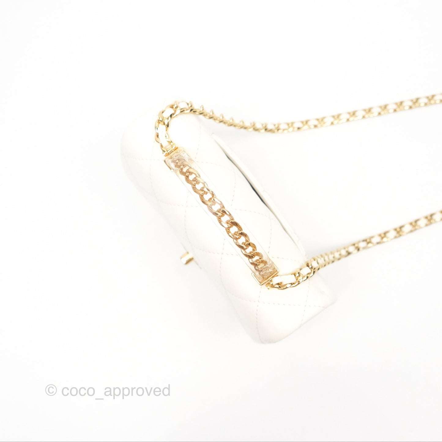 Chanel Top Handle Mini Flap Ivory White Lambskin Gold Hardware