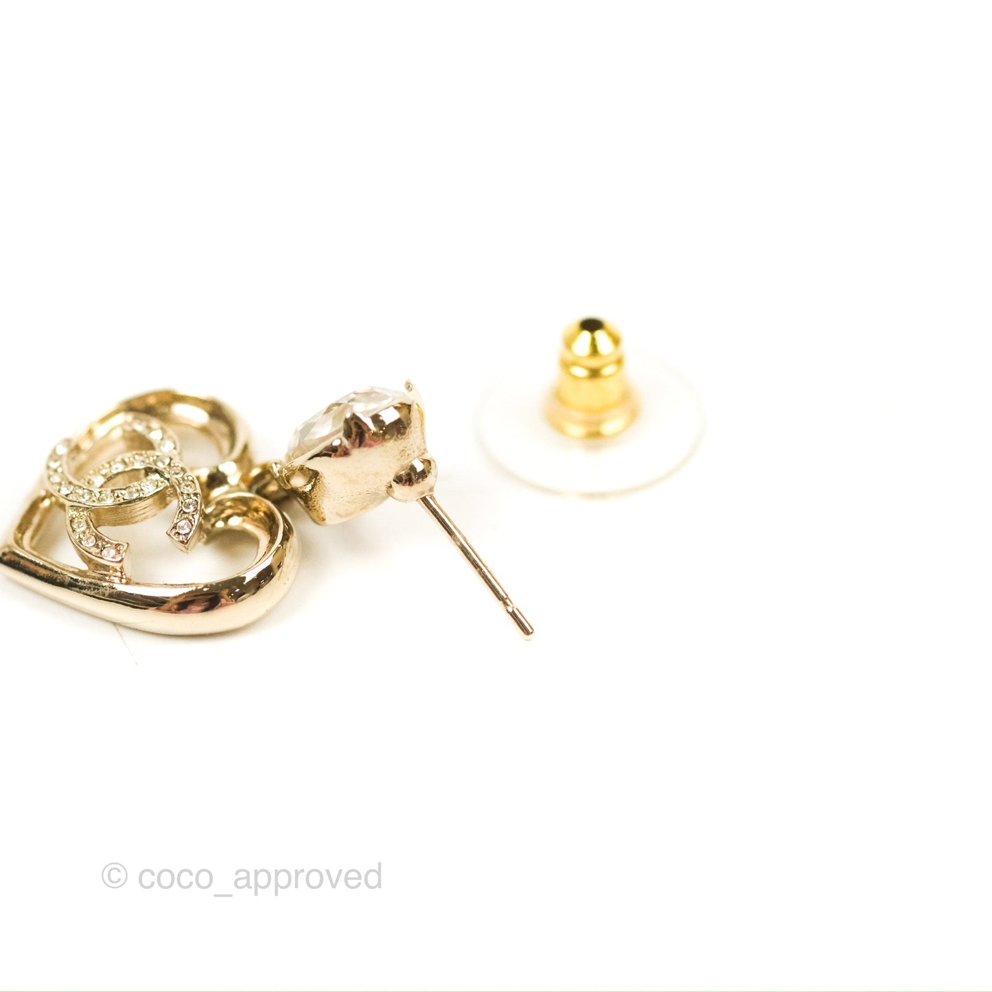 Chanel Crystal CC Heart Drop Earrings Gold Tone 23C
