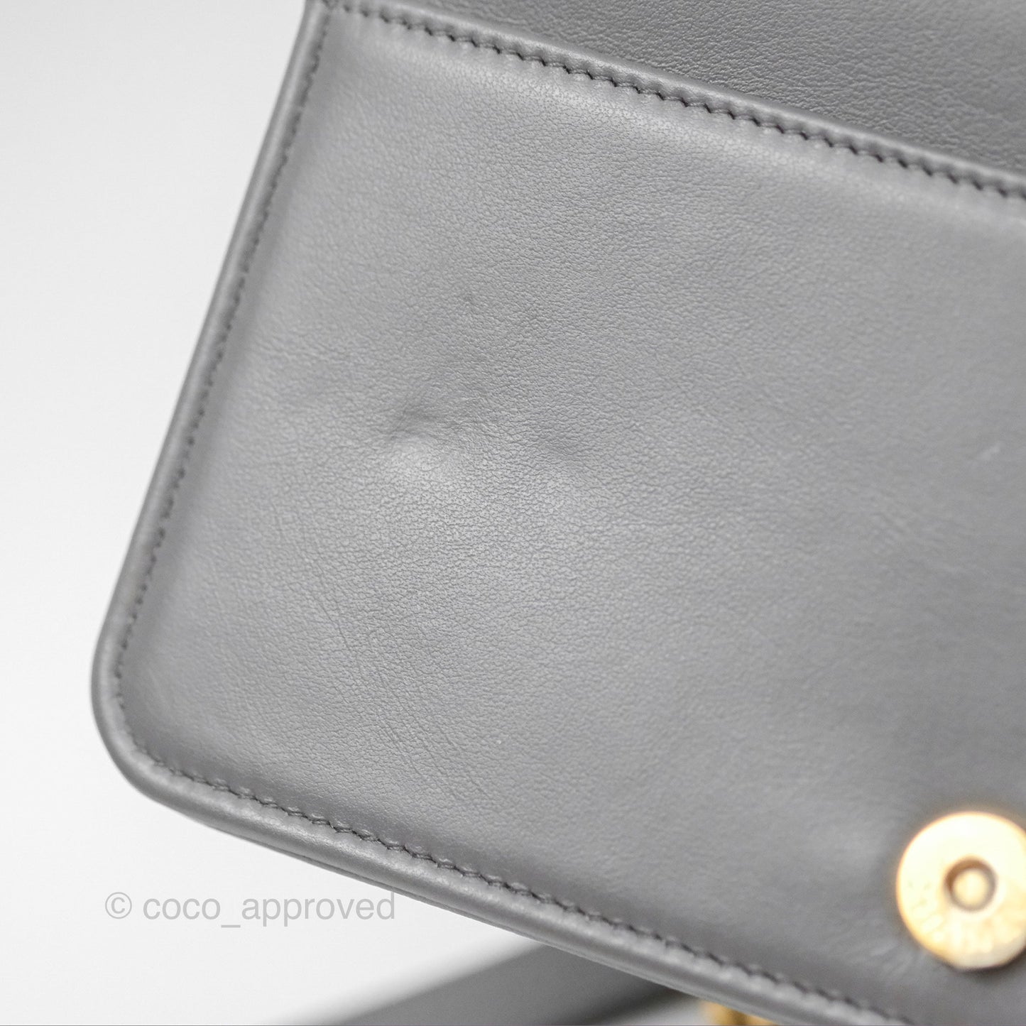 Chanel Quilted Boy Wallet on Chain WOC Grey Caviar Aged Gold Hardware
