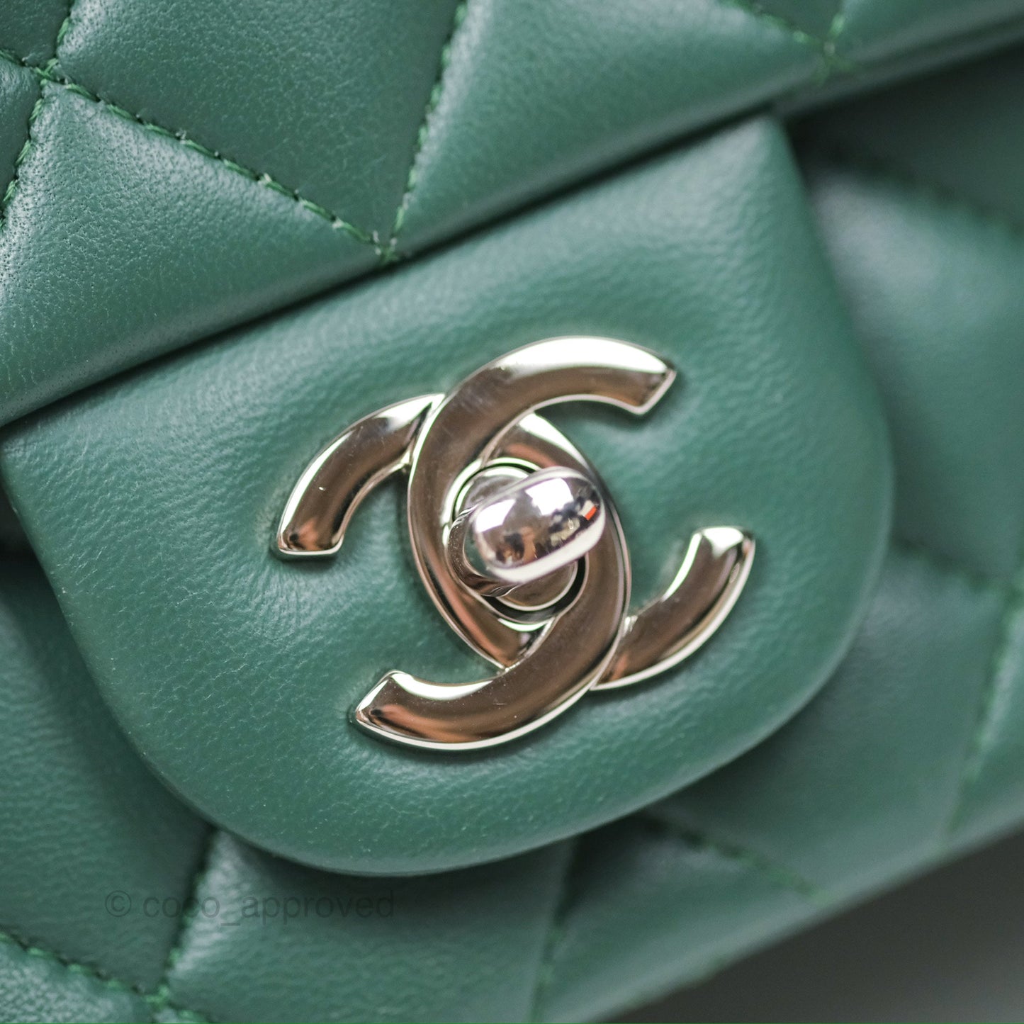 Chanel Mini Square Quilted Green Lambskin Silver Hardware