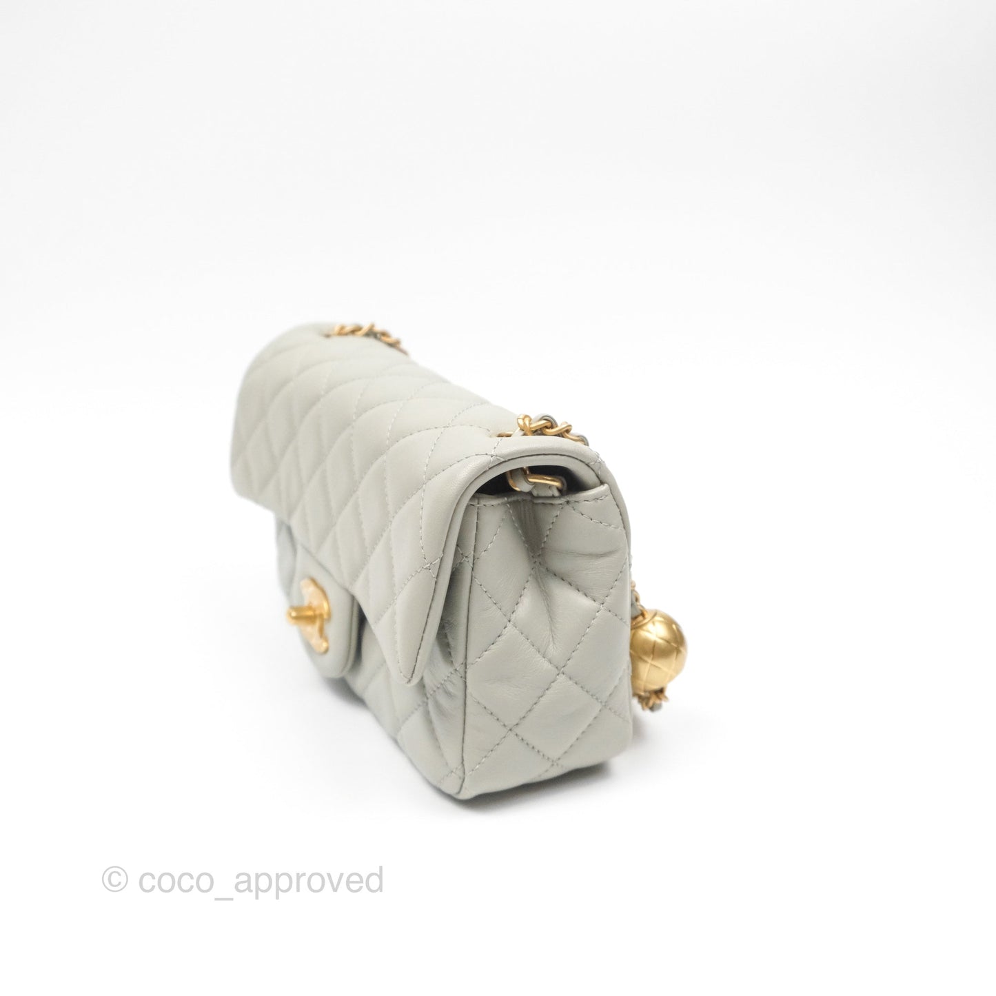 Chanel Pearl Crush Mini Rectangular Grey Lambskin Aged Gold Hardware