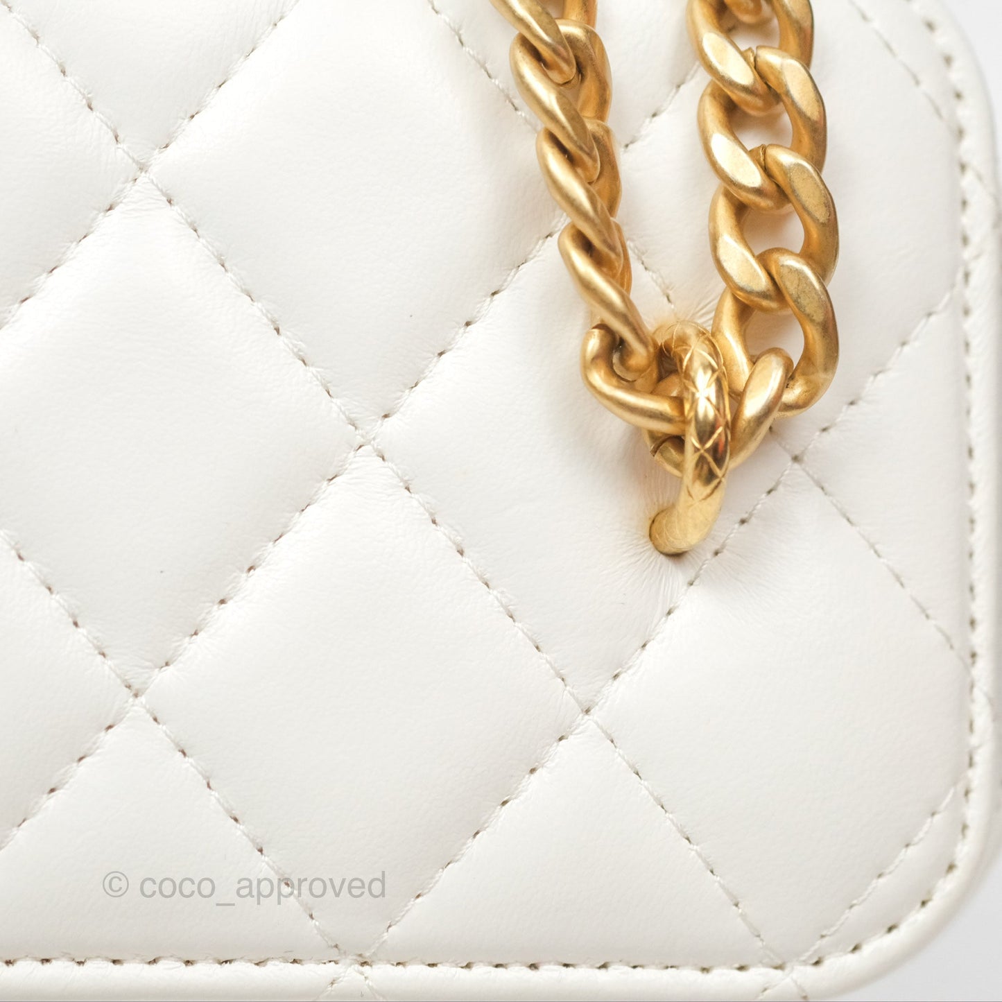 Chanel All Slide Vanity with Adjustable Chain White Lambskin Aged Gold Hardware