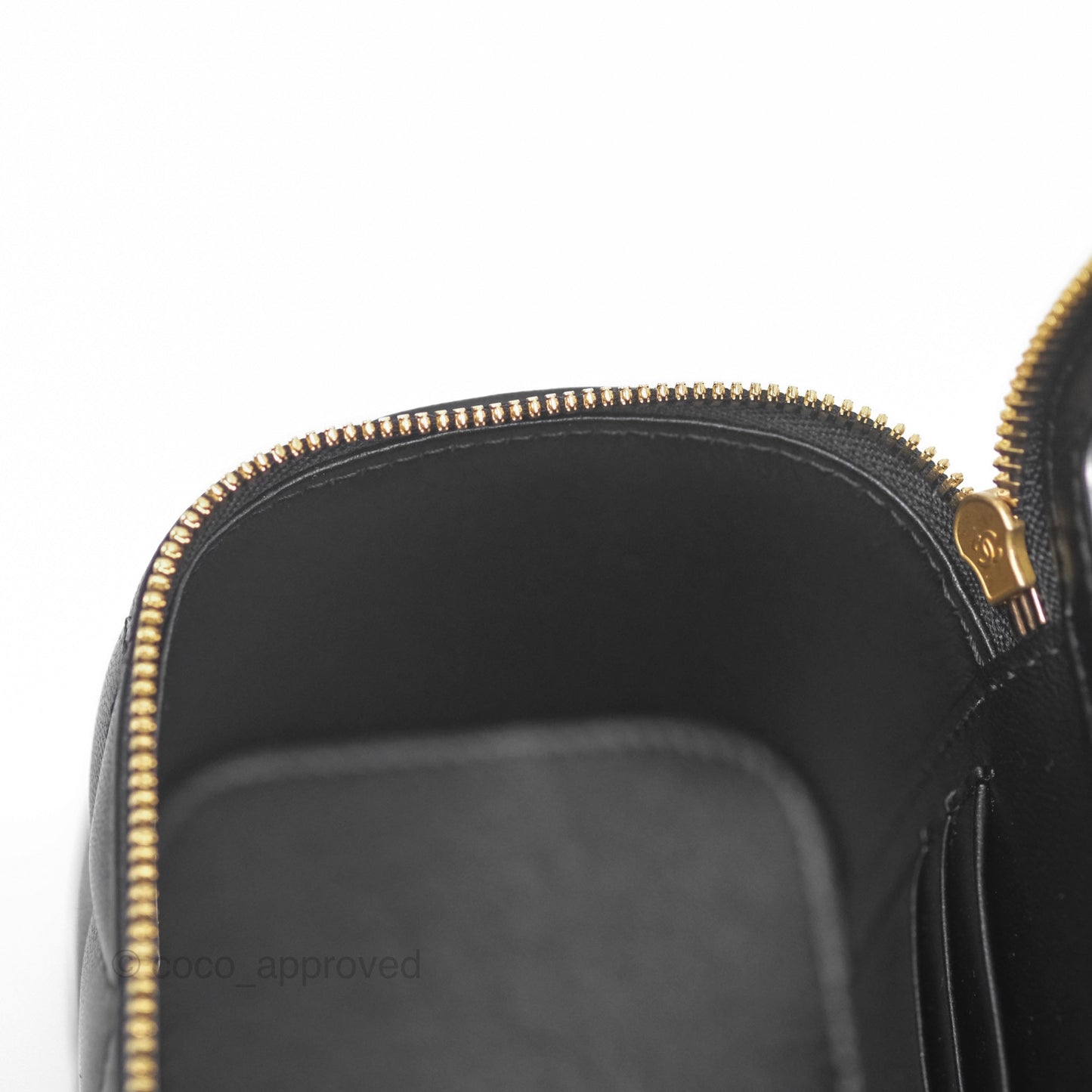 Chanel Vanity with COCO Heart Chain Black Lambskin Aged Gold Hardware