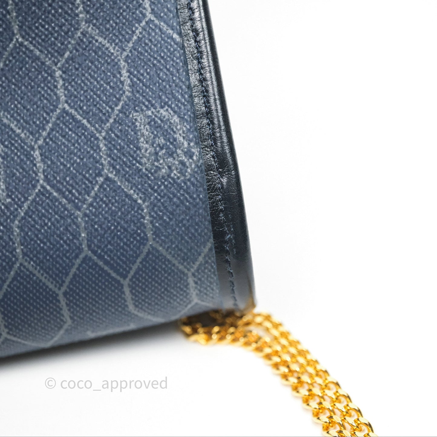 Christian Dior Vintage Honeycomb Flap Bag Navy Gold Hardware