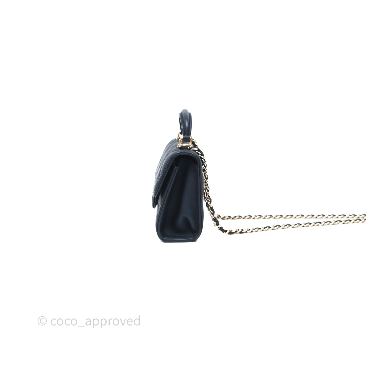 Chanel Mini Handle Clutch With Chain Iridescent Dark Navy Lambskin Gold Hardware