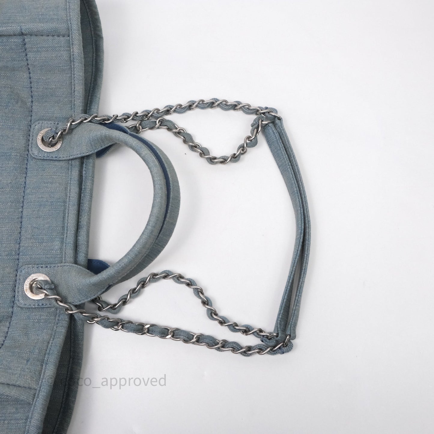 Chanel Large Deauville Tote Blue Washed Denim Matte Silver