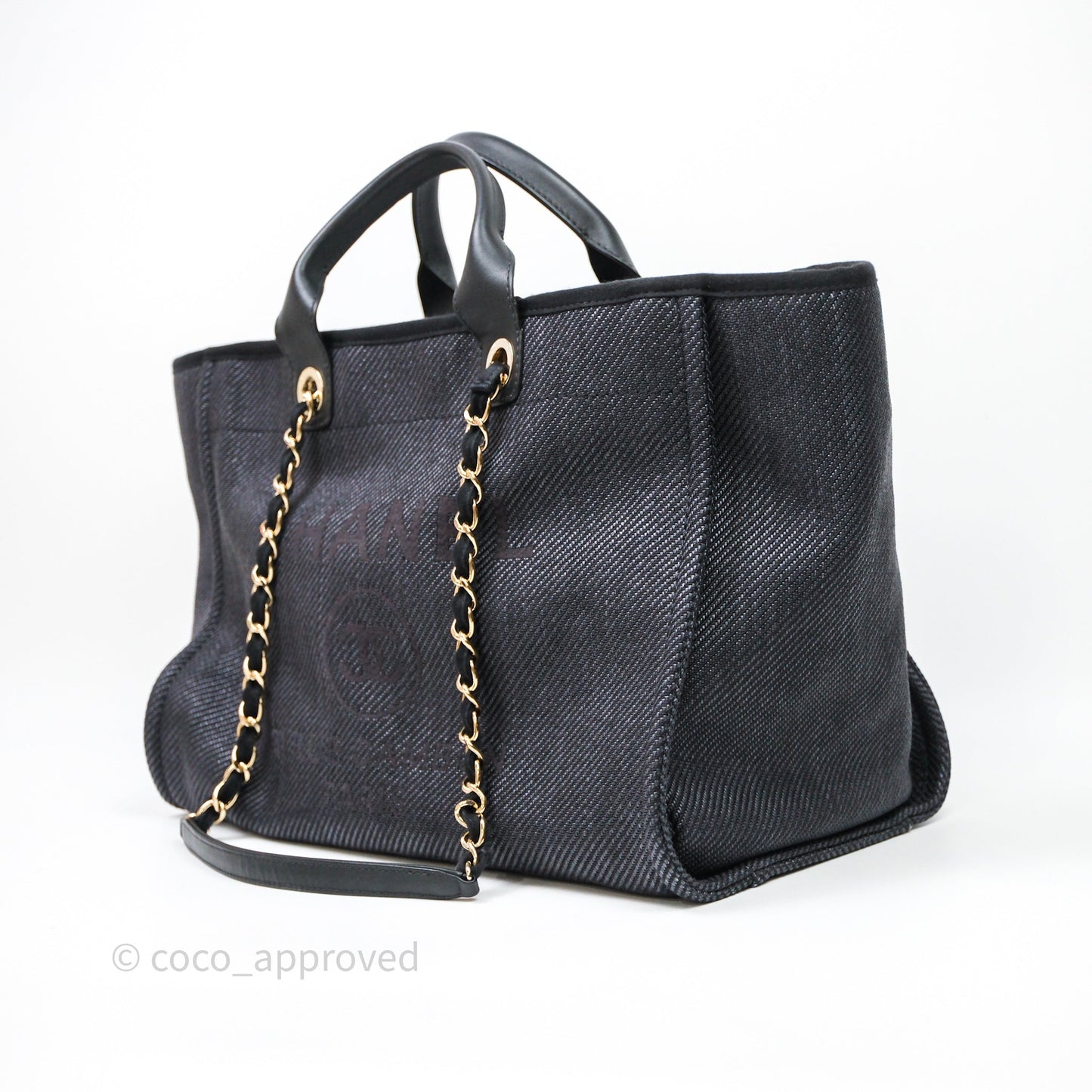Chanel Large Deauville Charcoal Grey Canvas Light Gold Hardware