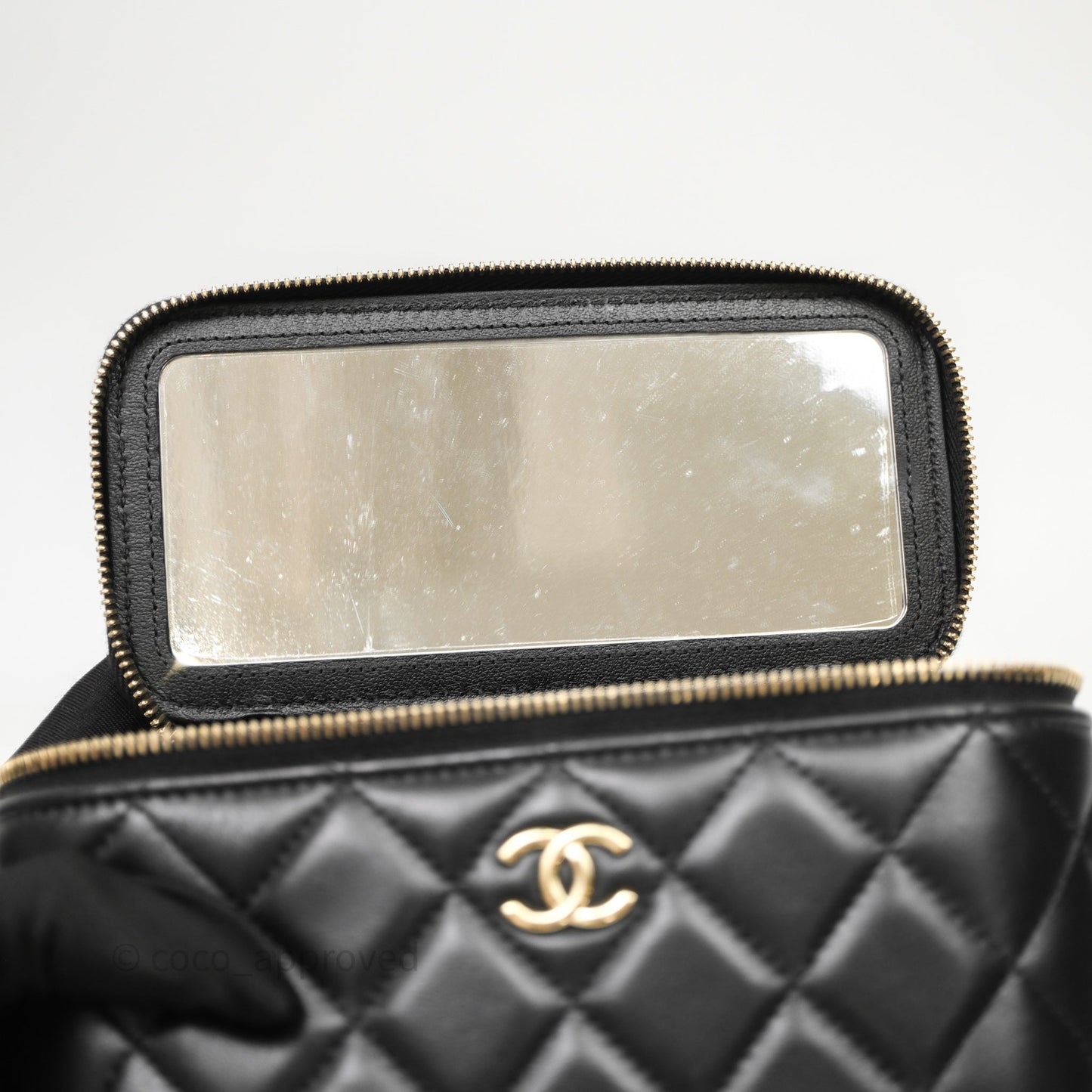Chanel Vanity Rectangular Top Handle Black Lambskin Light Gold Hardware