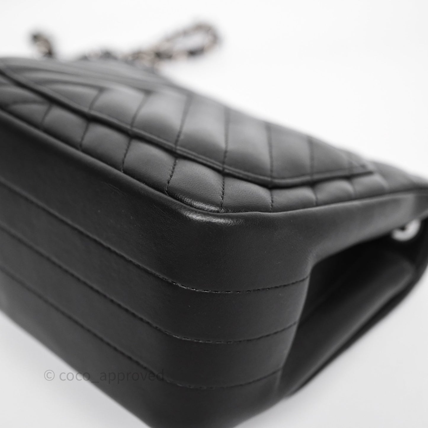 Chanel Mini Square Black Lambskin Chervon Bag Silver Hardware