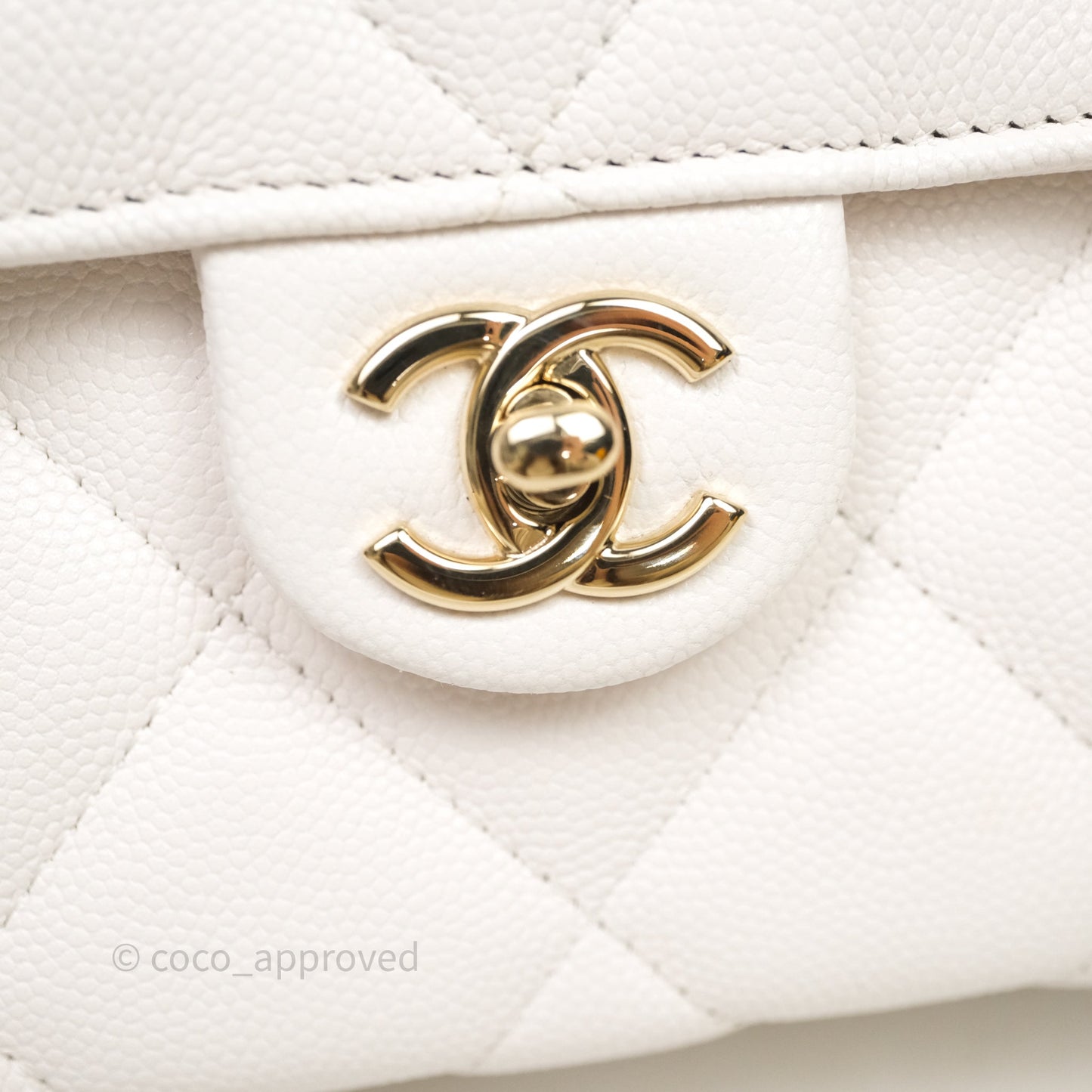 Chanel Small Coco Lady Quilted Flap Bag With Top Handle White Calfskin Gold Hardware