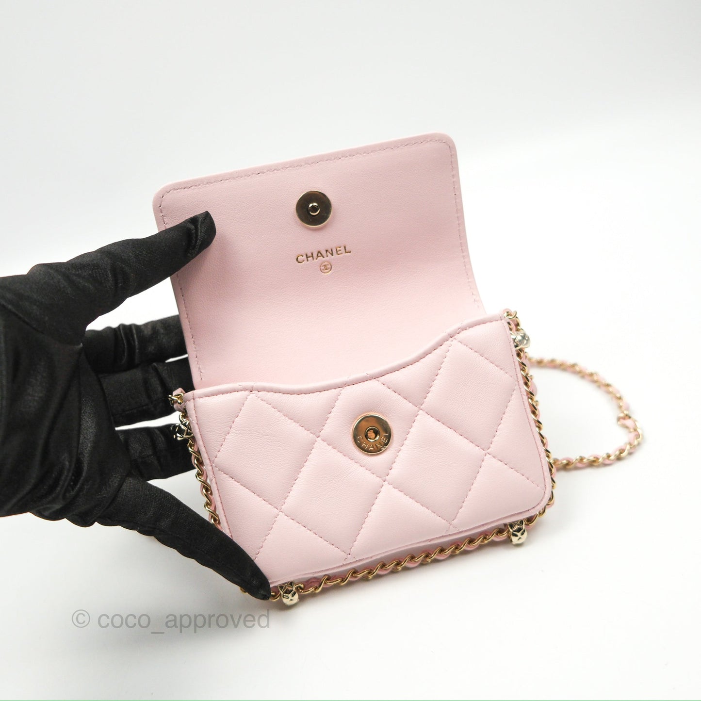 Chanel Mini Chain Around Clutch With Chain Pink Lambskin Gold Hardware 22S