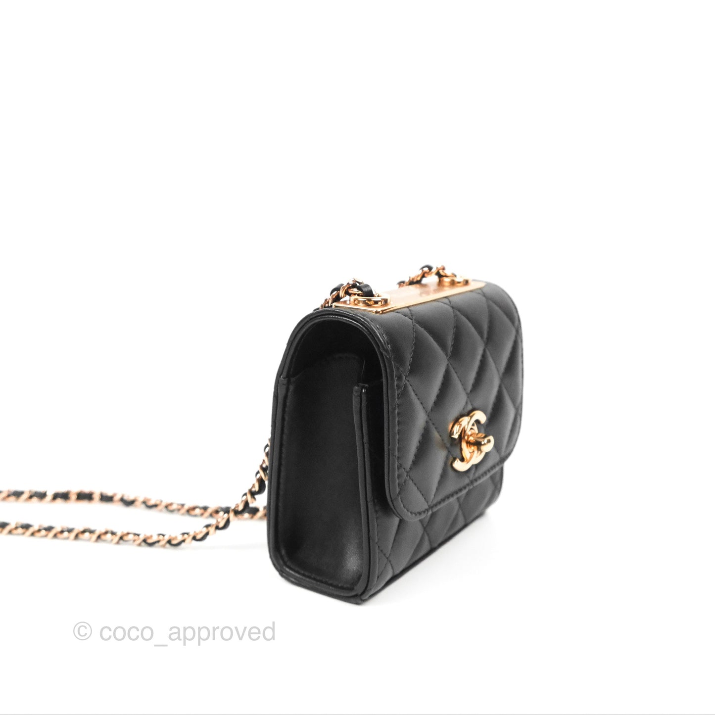 Chanel Mini Quilted Trendy CC Clutch With Chain Black Lambskin Rose Gold Hardware