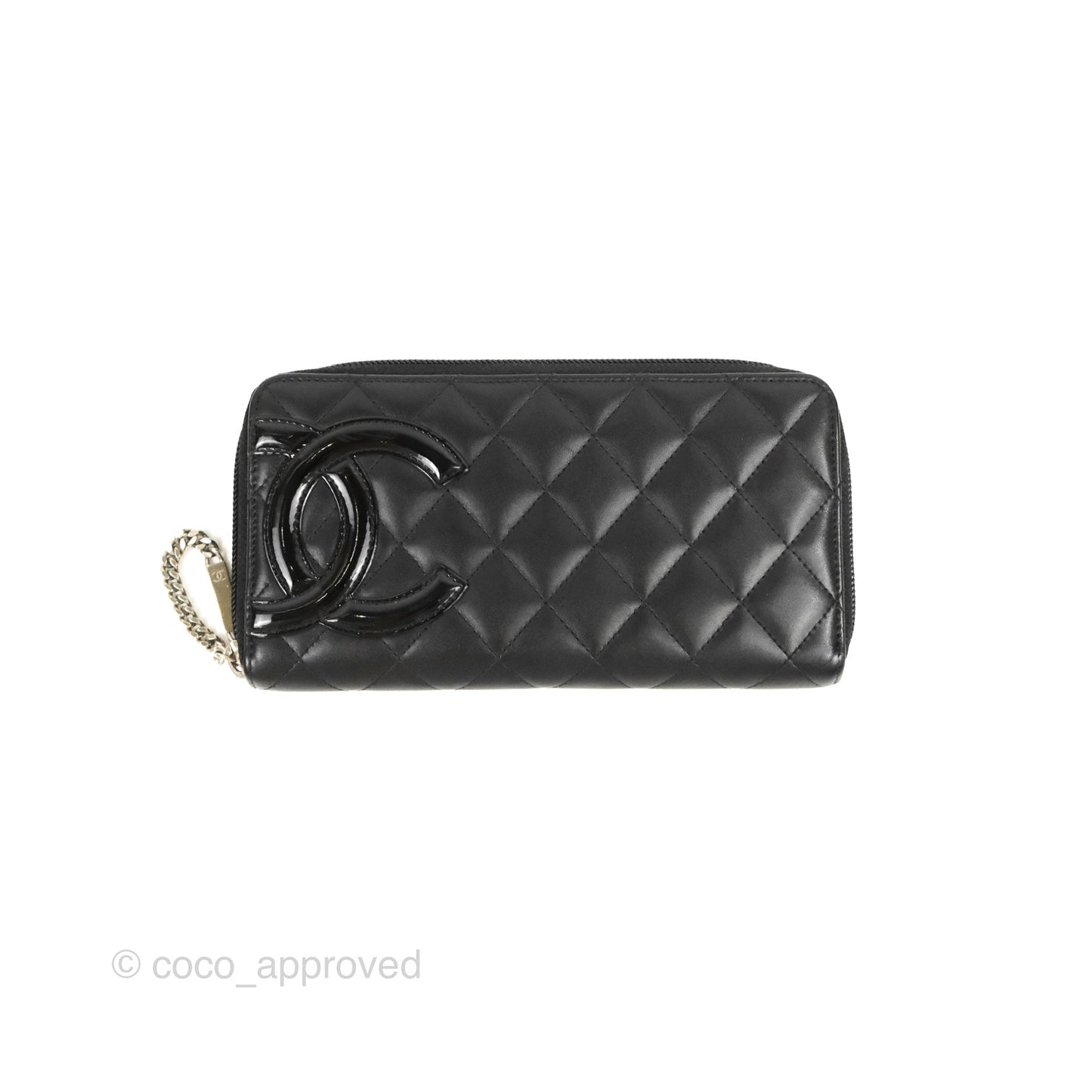 Chanel Quilted Cambon Yen Zip Long Wallet Black Calfskin Silver Hardware