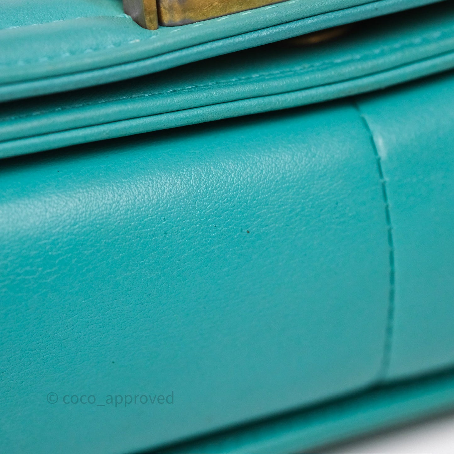 Chanel Medium Boy Quilted Turquoise Calfskin Aged Gold Hardware