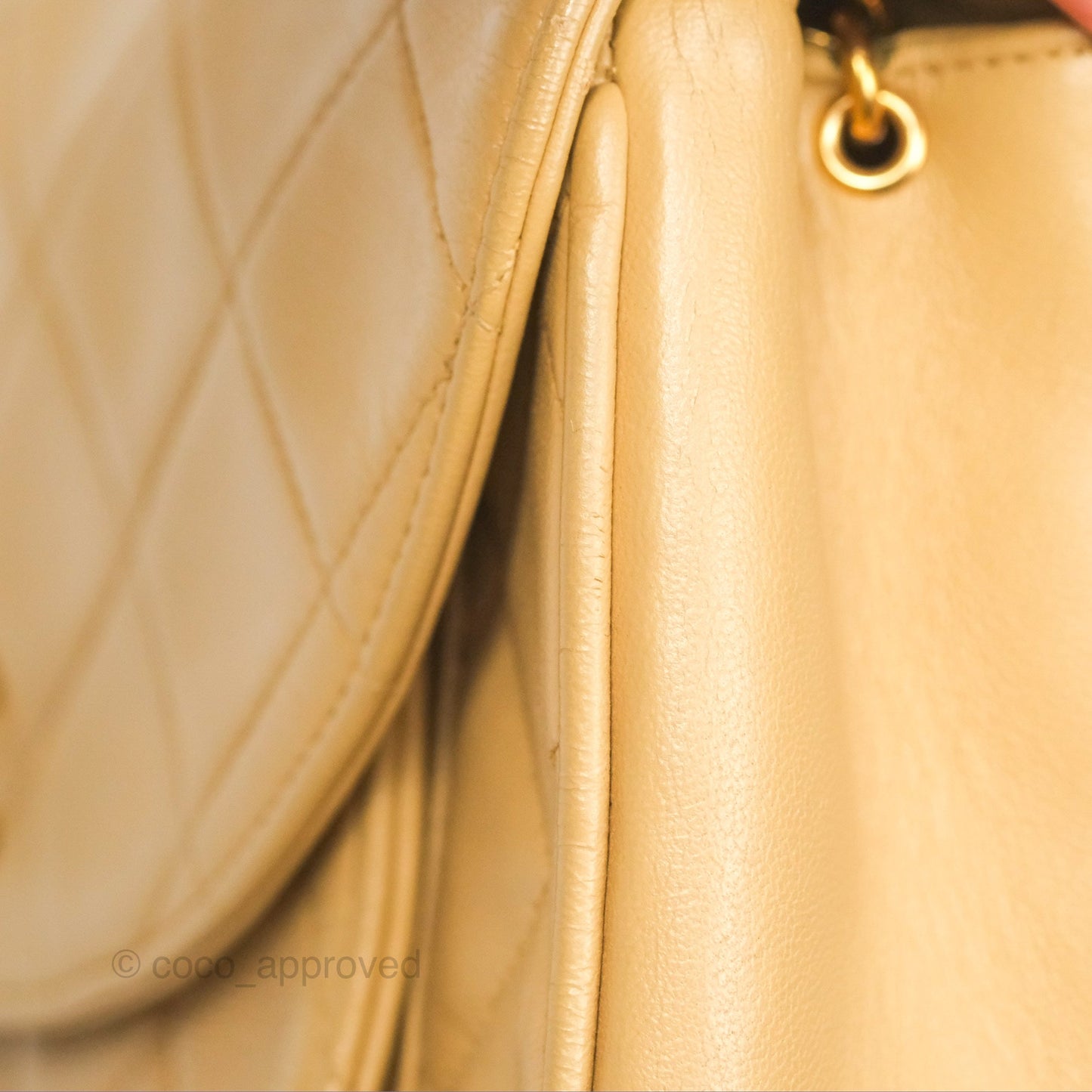 Chanel Vintage Round Flap Bag Quilted Beige Lambskin Gold Hardware