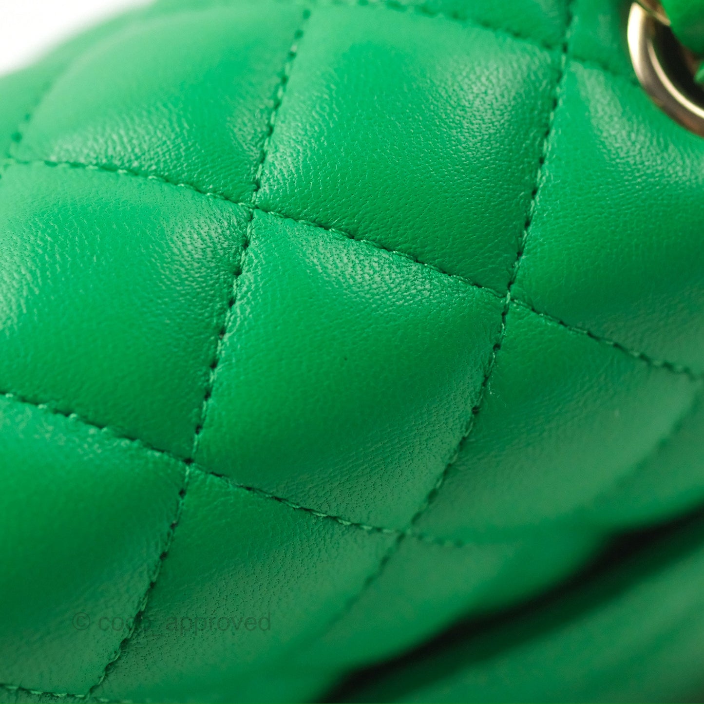 Chanel Quilted Mini Square Green Lambskin Gold Hardware