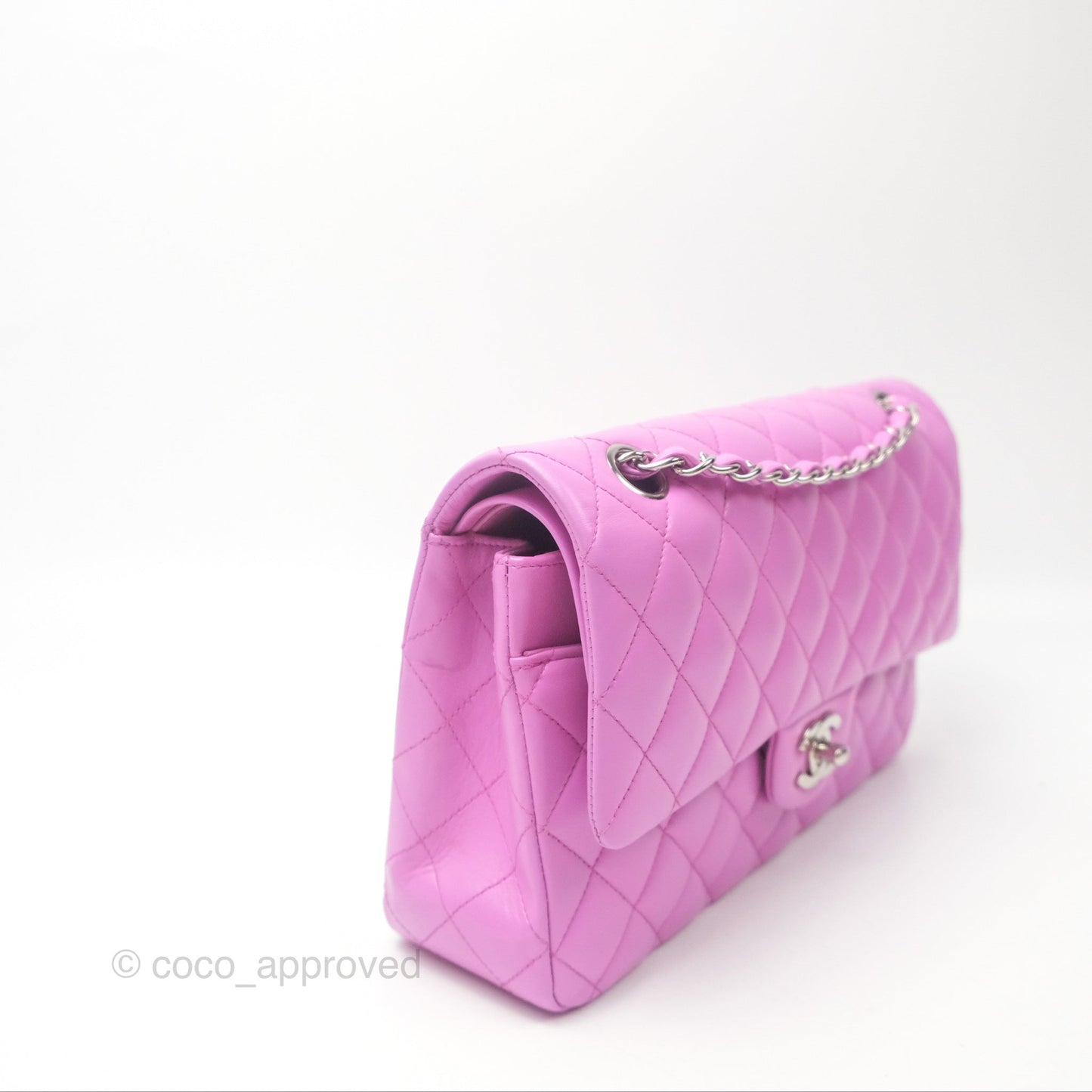 Chanel Medium Classic Flap Quilted Purple Lambskin Silver Hardware