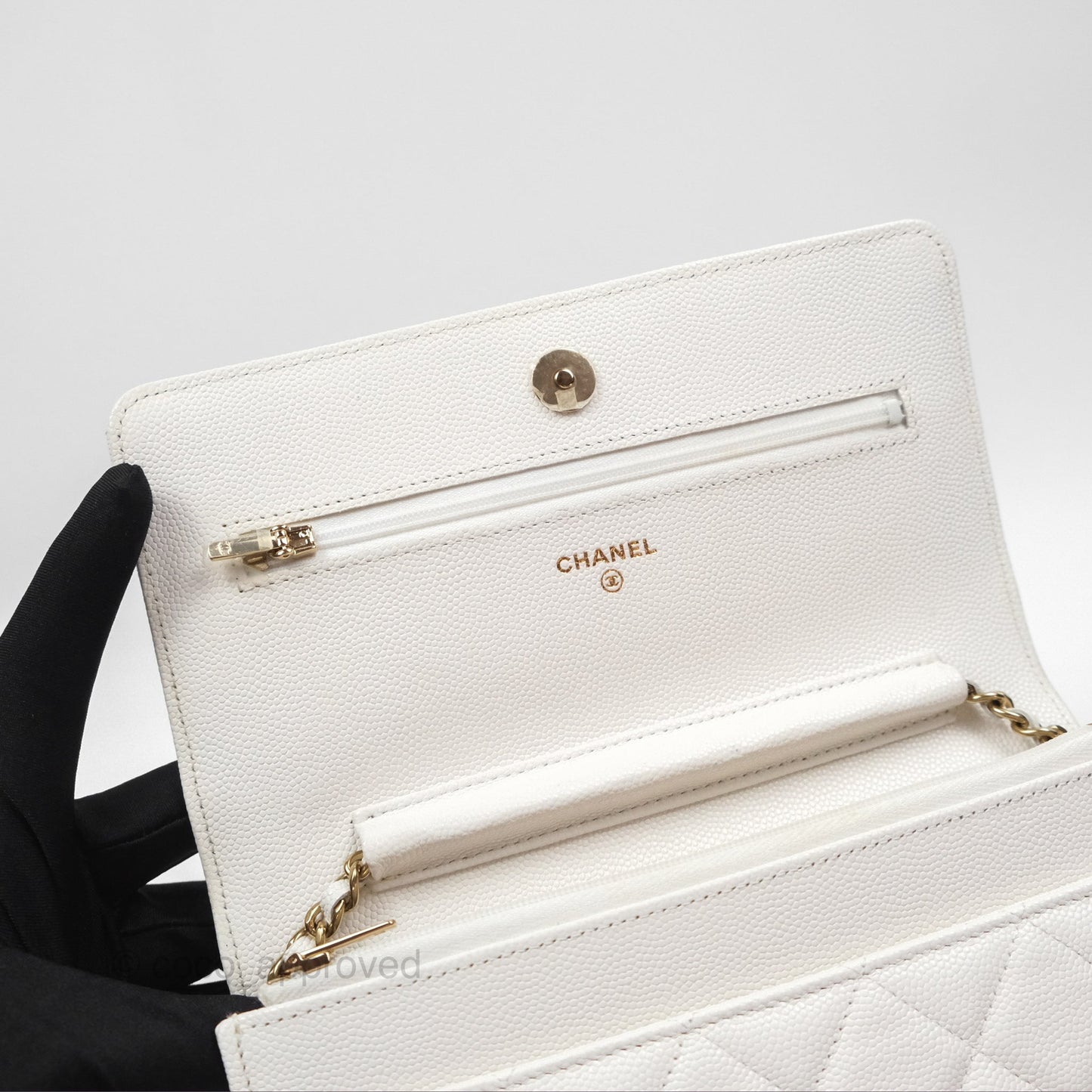 Chanel Quilted Classic Wallet on Chain WOC White Caviar Gold Hardware