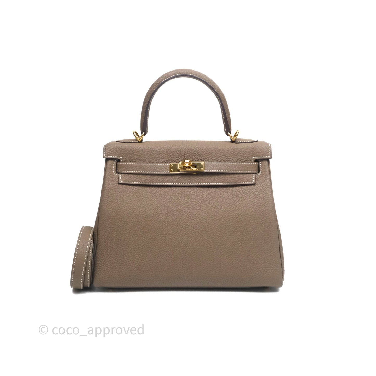 Hermès Retourne Kelly 25 Etoupe 18 Togo Gold Hardware