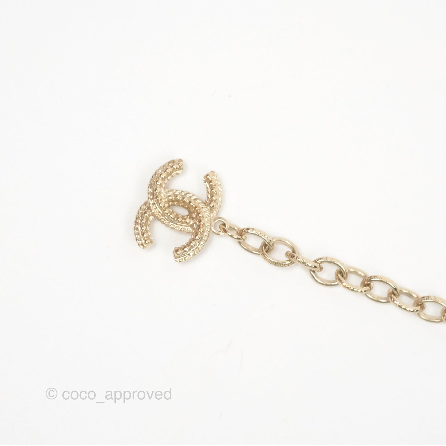 Chanel CC Pearl GemStone Long Necklace Gold Tone 17A