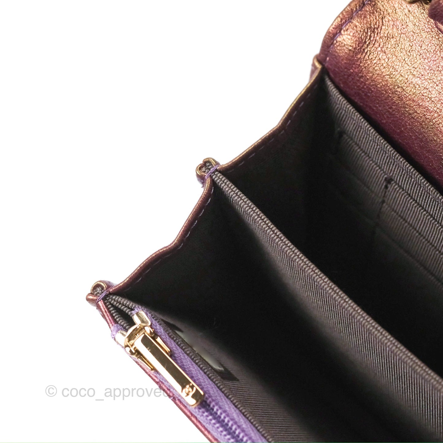 Chanel Quilted Mini Wallet on Chain WOC Iridescent Purple Gold Hardware