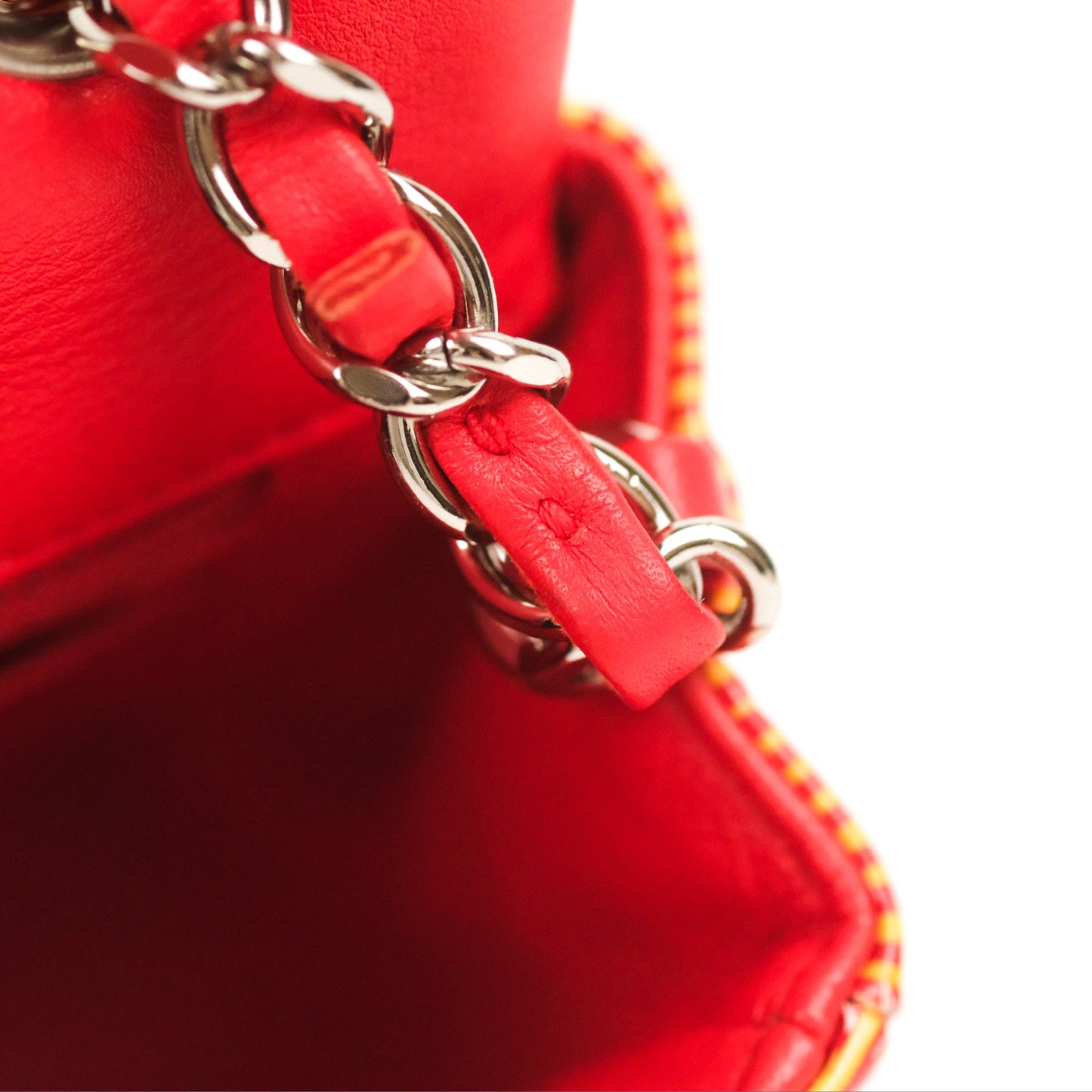 Chanel Mini Rectangular Flap Bag Orange Red Striped Patent Silver Hardware