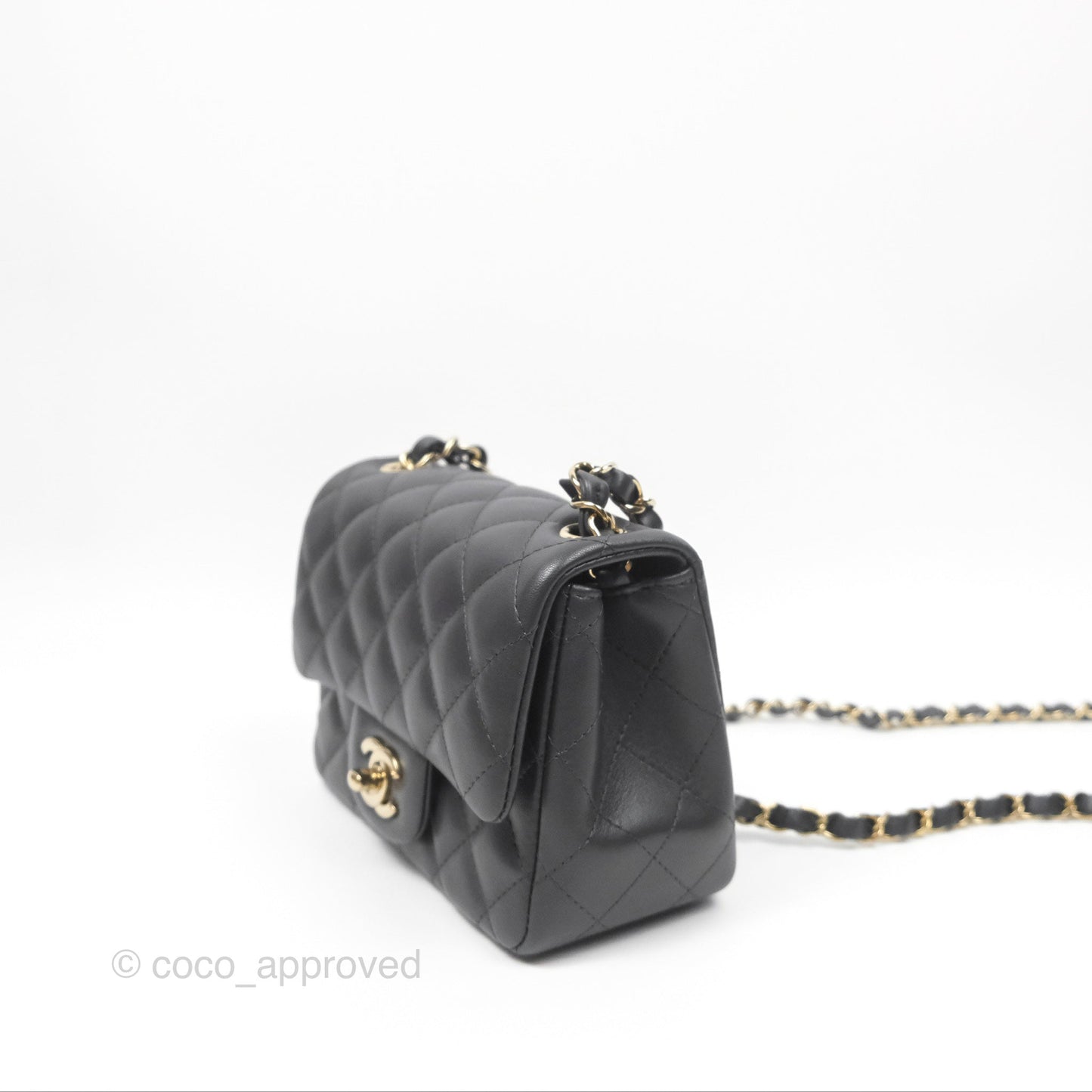 Chanel Mini Square Quilted Grey Lambskin Gold Hardware