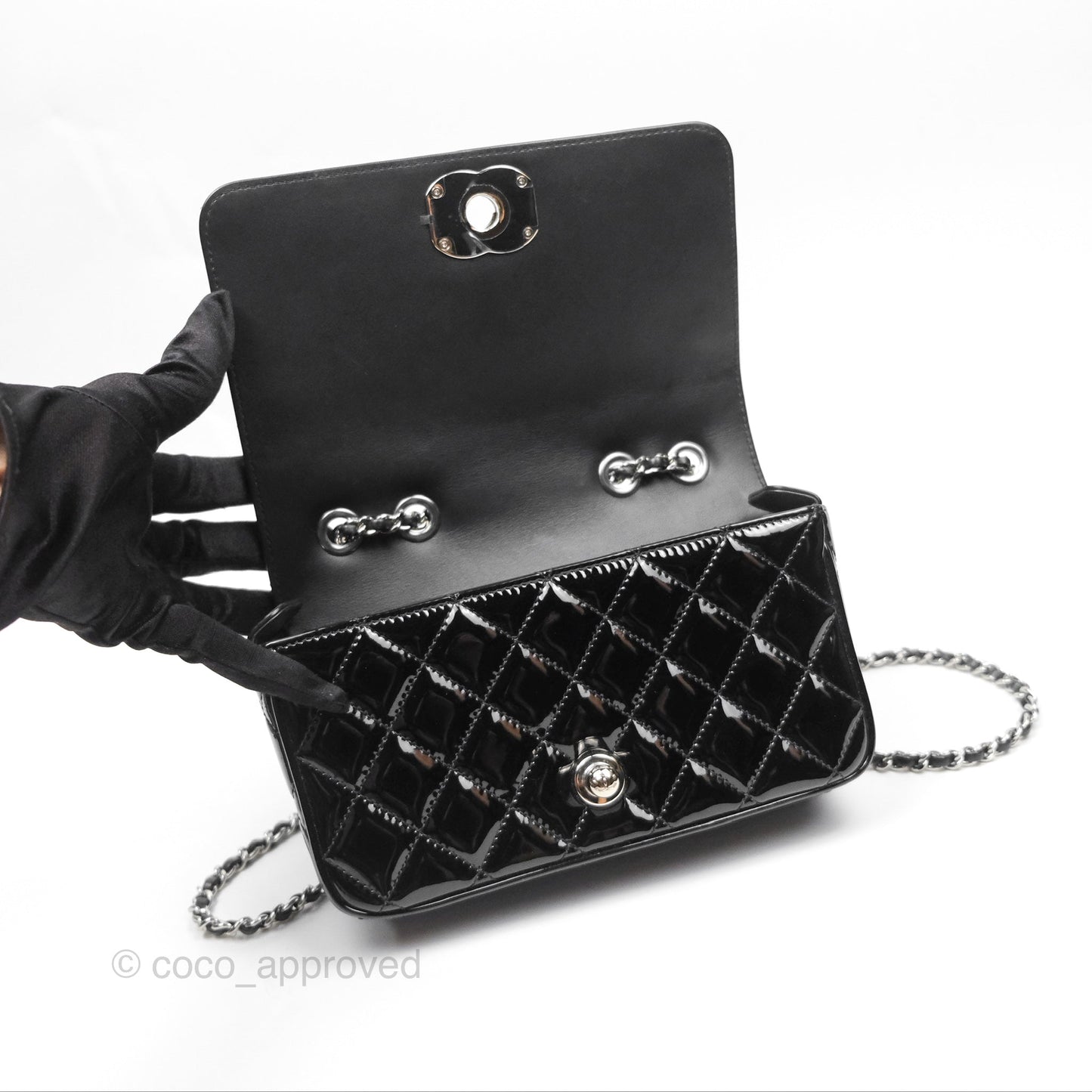 Chanel Small Flap Coco Boy Black Patent Silver Hardware