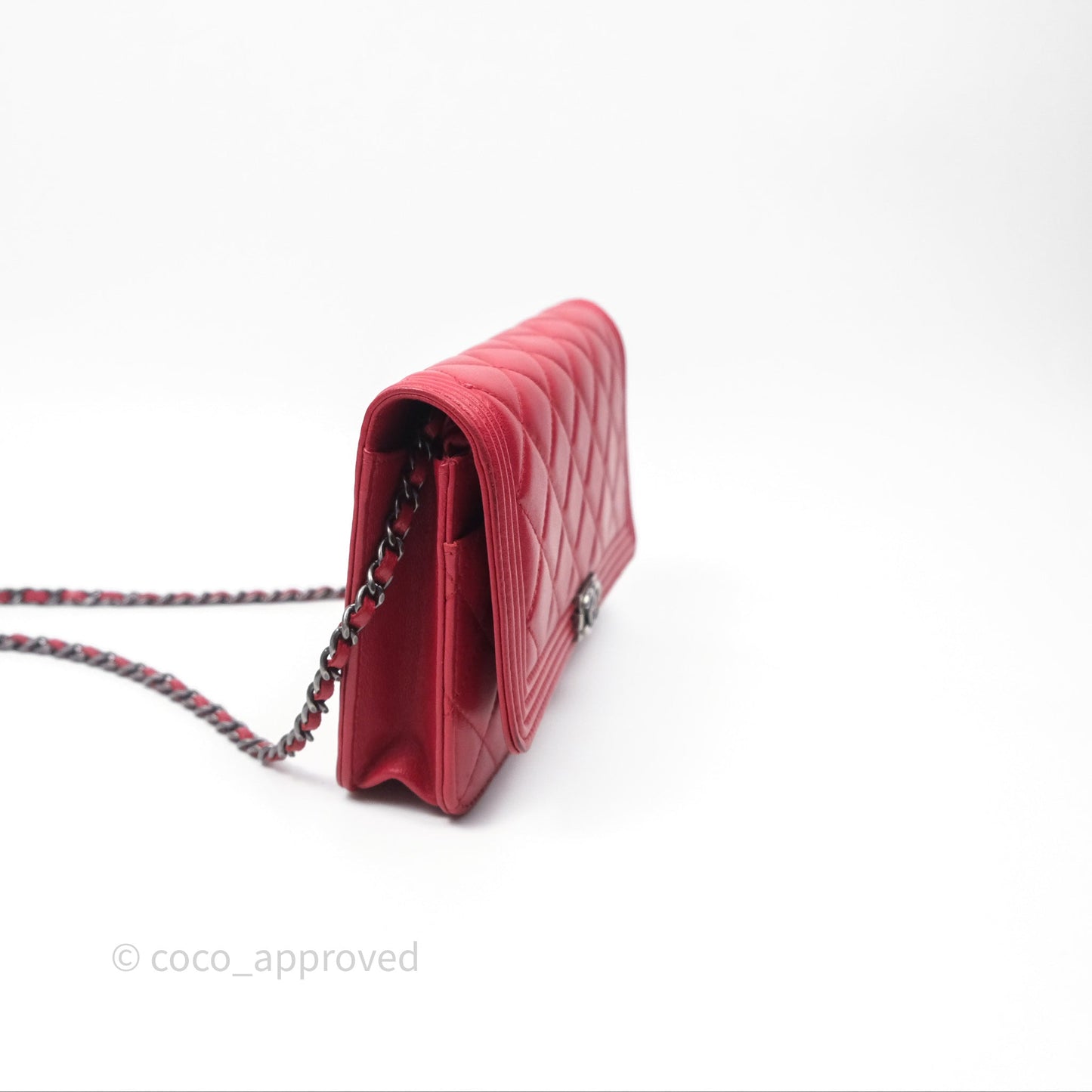 Chanel Boy Wallet on Chain WOC Red Lambskin Ruthenium Hardware