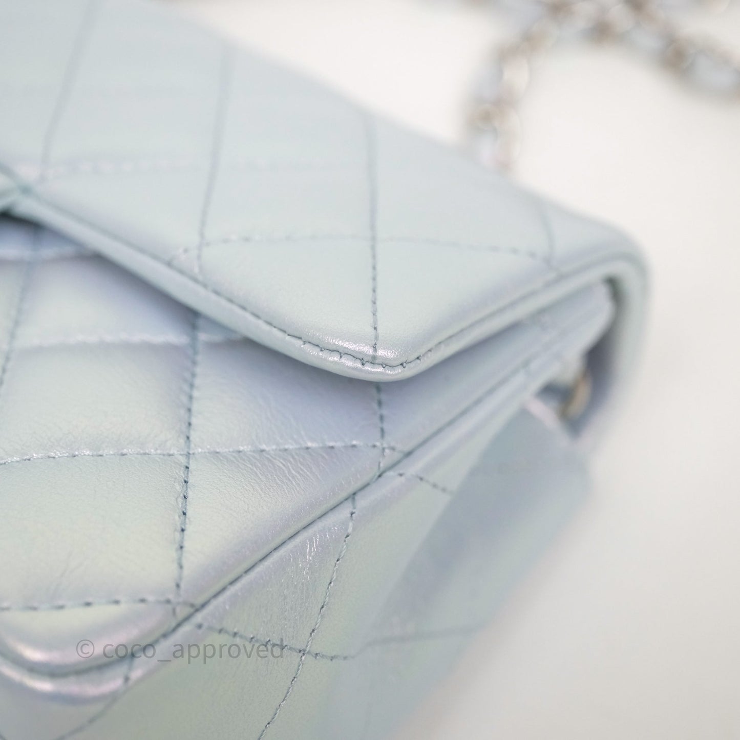 Chanel Mini Rectangular Bag Quilted Iridescent Icy Blue Silver Hardware